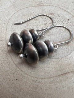 Bryannen Halwood Sterling Silver Navajo Pearl Earrings - Cowhide and Conchos