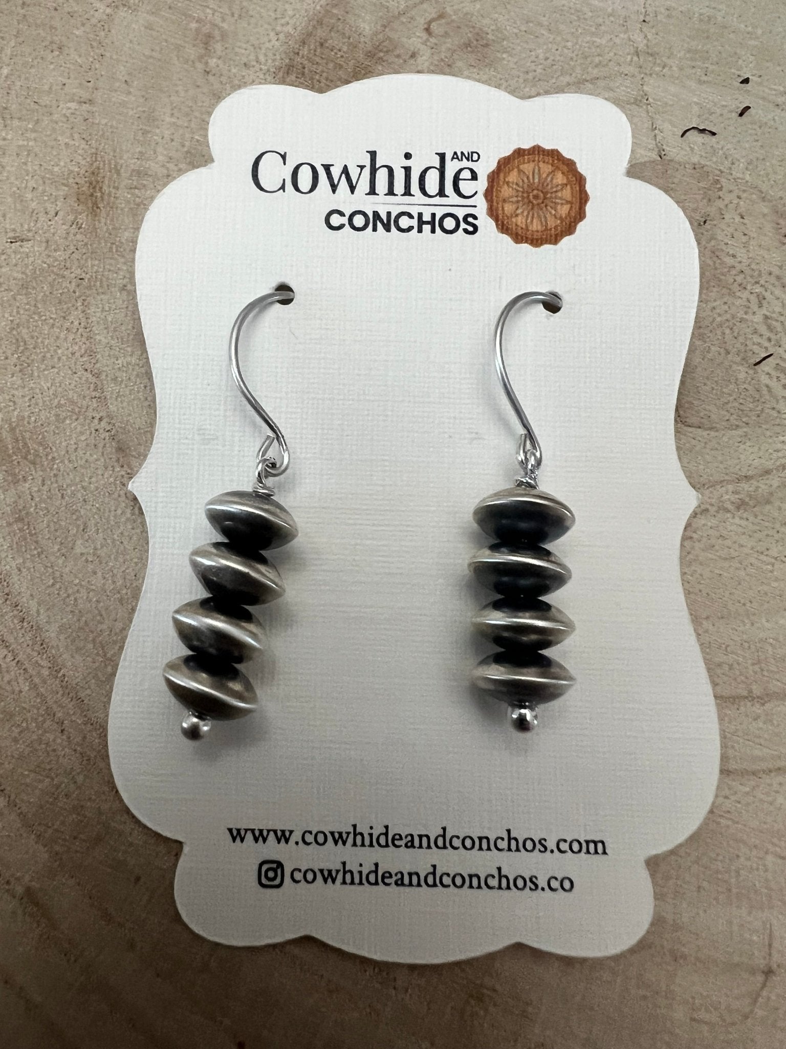 Bryannen Halwood Sterling Silver Navajo Pearl Earrings111 - Cowhide and Conchos