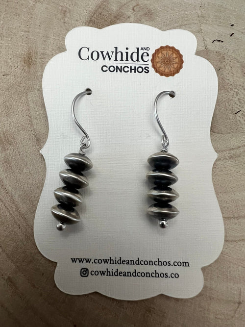 Bryannen Halwood Sterling Silver Navajo Pearl Earrings111 - Cowhide and Conchos