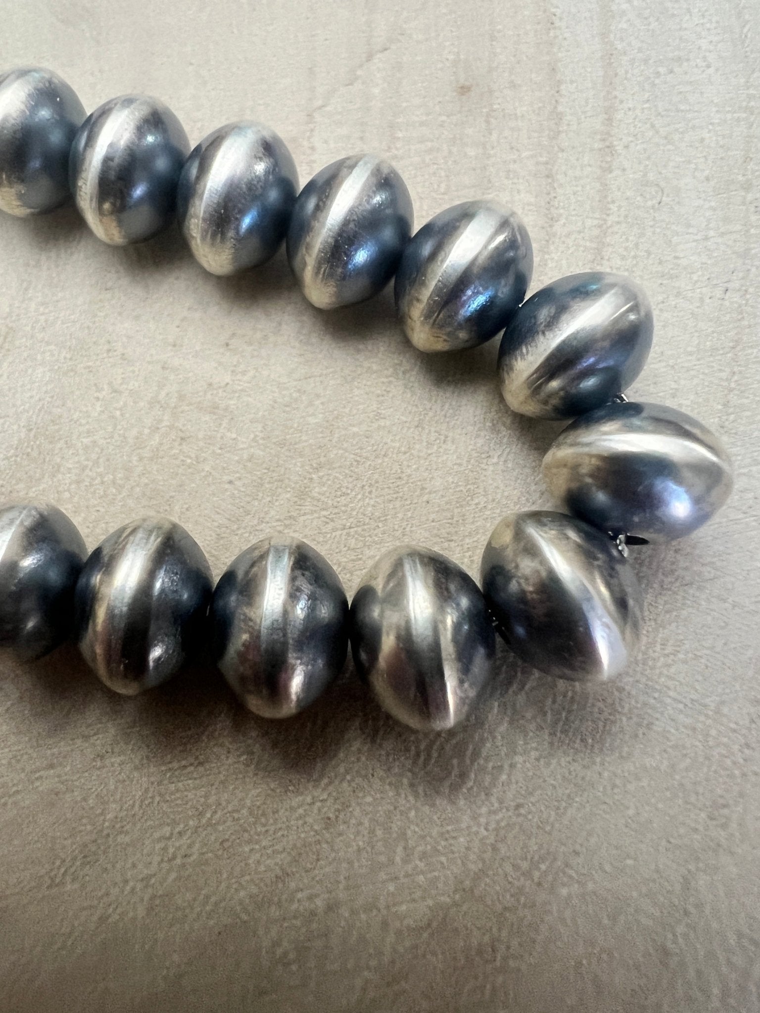 Bryannen Halwood Sterling Silver Navajo Pearl Necklace 18" - Cowhide and Conchos