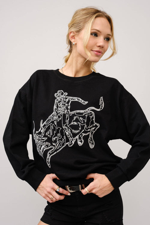 Bull Rider Embroidered Sweatshirt - Cowhide and Conchos