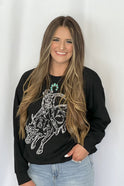 Bull Rider Embroidered Sweatshirt - Cowhide and Conchos
