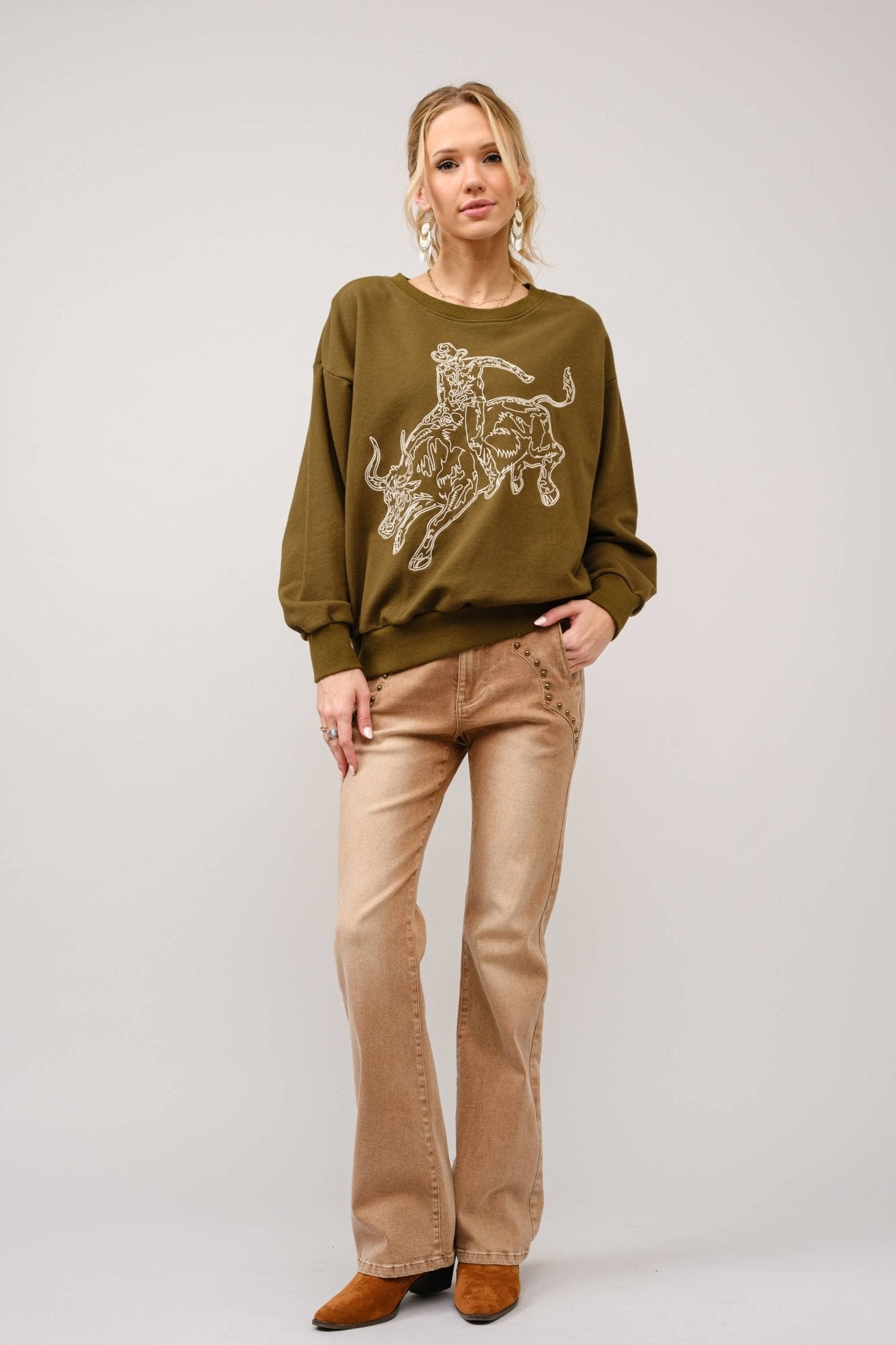 Bull Rider Embroidered Sweatshirt - large remaining - Cowhide and Conchos