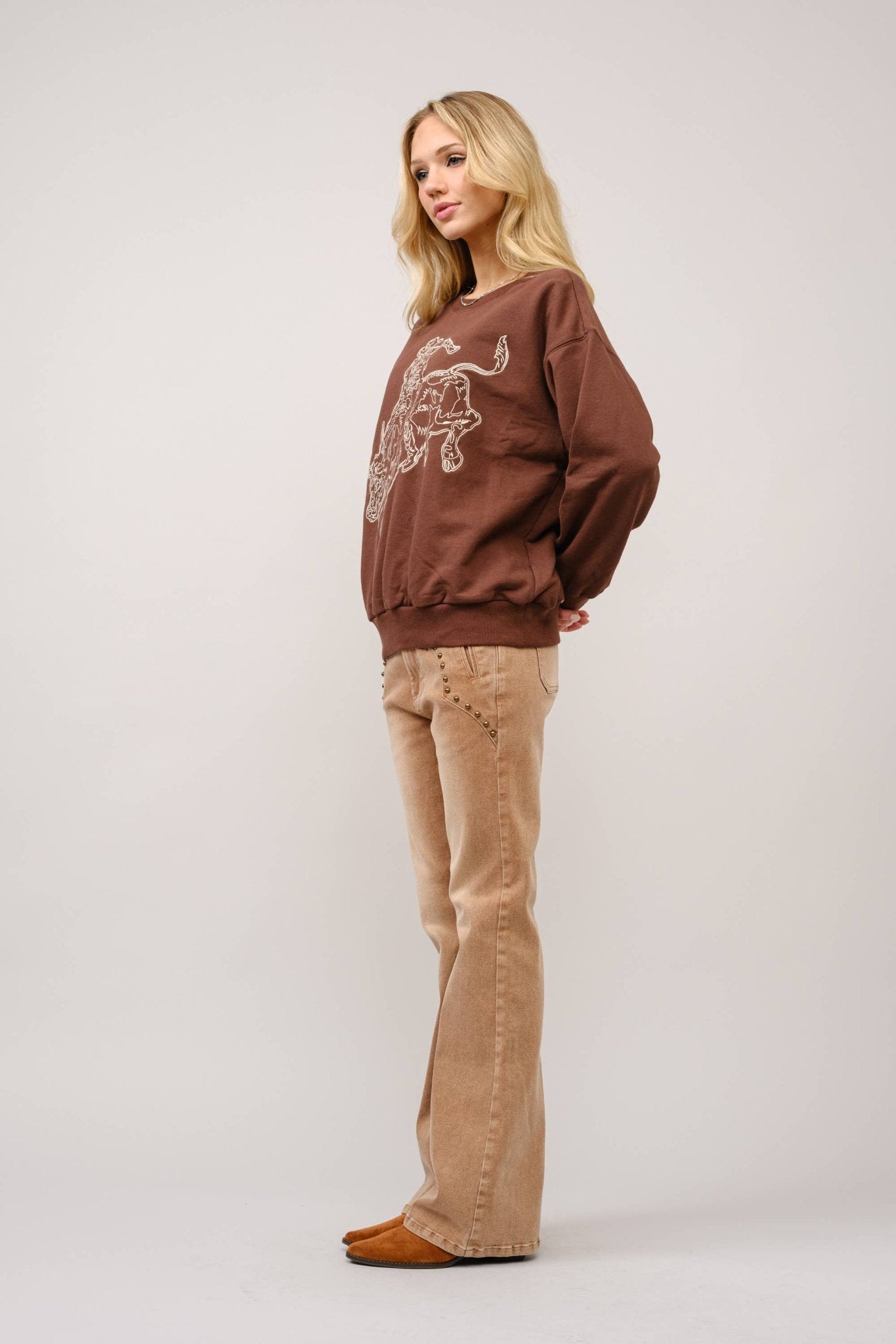 Bull Rider Embroidered Sweatshirt - large remaining - Cowhide and Conchos