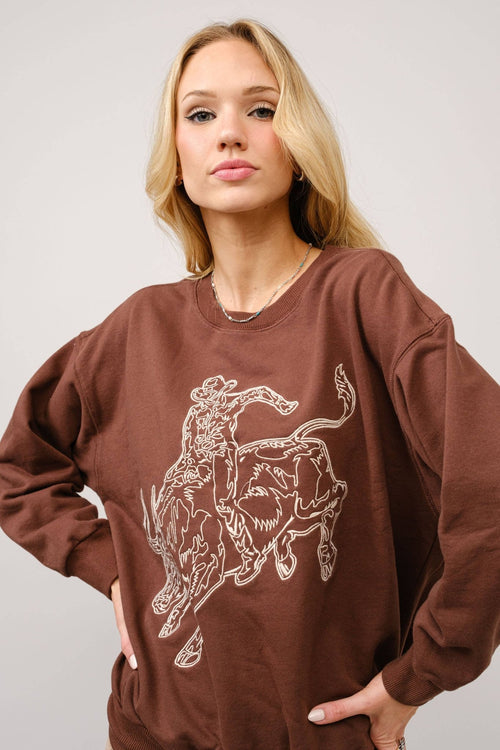 Bull Rider Embroidered Sweatshirt - large remaining - Cowhide and Conchos