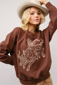 Bull Rider Embroidered Sweatshirt - large remaining - Cowhide and Conchos