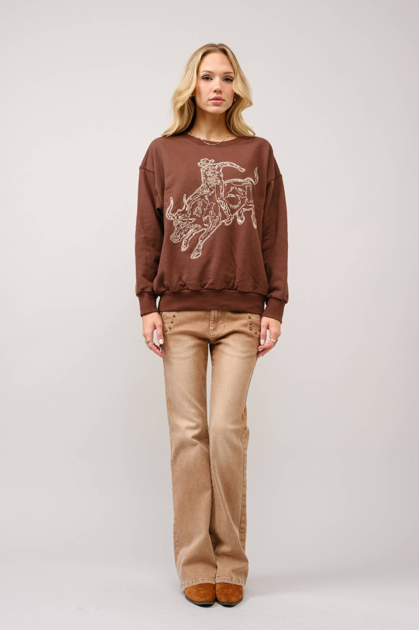 Bull Rider Embroidered Sweatshirt - large remaining - Cowhide and Conchos