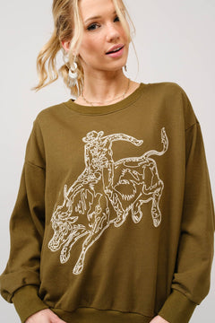 Bull Rider Embroidered Sweatshirt - large remaining - Cowhide and Conchos