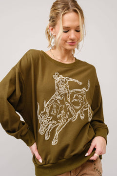 Bull Rider Embroidered Sweatshirt - large remaining - Cowhide and Conchos