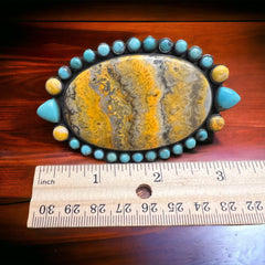 Bumble Bee Jasper and Turquoise Statement Ring - Large Gorgeous Bumblebee - Adjustable Size 8+ - Cowhide and Conchos