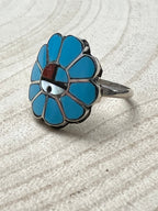 Burdian Soseeah Multi - Stone & Sterling Silver Ring - Size 7.5 - Cowhide and Conchos