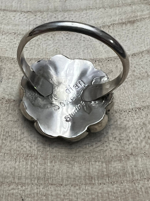 Burdian Soseeah Multi - Stone & Sterling Silver Ring - Size 7.5 - Cowhide and Conchos