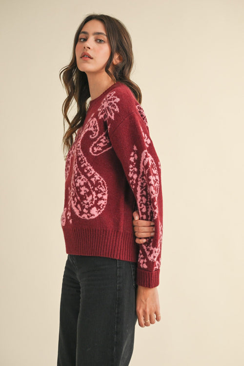 Burgundy and Pink Paisley Sweater - Small and large available - Cowhide and Conchos