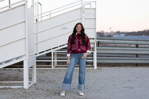 Burgundy and Pink Paisley Sweater - Small and large available - Cowhide and Conchos