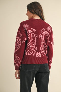 Burgundy and Pink Paisley Sweater - Small and large available - Cowhide and Conchos