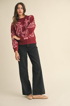 Burgundy and Pink Paisley Sweater - Small and large available - Cowhide and Conchos