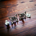 Butterfly post earrings in Sterling Silver - Cowhide and Conchos