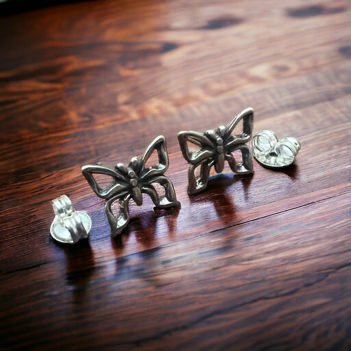 Butterfly post earrings in Sterling Silver - Cowhide and Conchos
