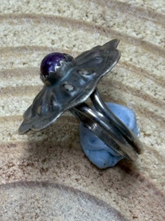 Byron Begay Navajo Handmade Sterling Silver & Purple Spiny Oyster Ring - Size 7 - Cowhide and Conchos