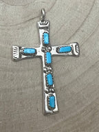 C. Iule Zuni Handmade Turquoise Cross Pendant - Cowhide and Conchos