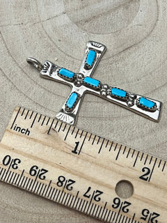 C. Iule Zuni Handmade Turquoise Cross Pendant - Cowhide and Conchos