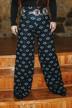 Black Aztec Printed Trouser Pants