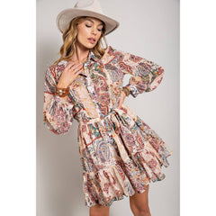 Flower Print Long Sleeve Dress