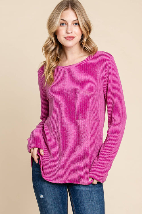 Ribbed Top with Pocket - Charcoal, Fuchsia, and Pumpkin