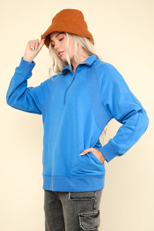 Oversized Sweatshirt Quarter Zip Top