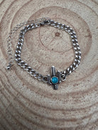Cactus and Faux Turquoise Cuban Chain Bracelet - Cowhide and Conchos