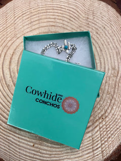 Cactus and Faux Turquoise Cuban Chain Bracelet - Cowhide and Conchos