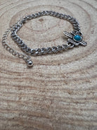 Cactus and Faux Turquoise Cuban Chain Bracelet - Cowhide and Conchos