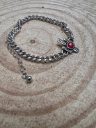 Cactus and Pink Stone Cuban Chain Bracelet - Cowhide and Conchos