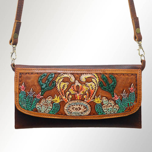 Cactus Fields Genuine Leather Western Bag - Cowhide and Conchos