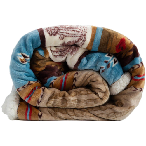 Cactus Plush Throw - Cowhide and Conchos
