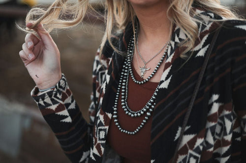 Calgary Open Front Cardigan - Medium available - Cowhide and Conchos