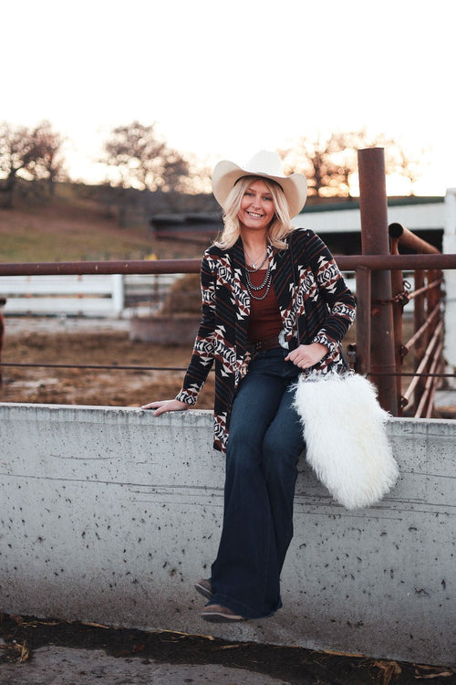 Calgary Open Front Cardigan - Medium available - Cowhide and Conchos
