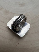 Calvin Martinez Navajo Sterling Silver Ring with Kingman Turquoise — Size 8.5, 1 1/4" × 1" Face (C.Mtz Hallmarked, Heirloom) - Cowhide and Conchos