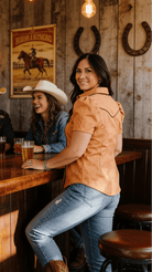 Camel Suede Western Pearl Snap Top – Puff Sleeve Cowgirl Shirt - Cowhide and Conchos