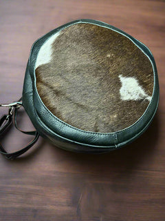 Canteen Bag - Green Leather & Hair on Hide - Cowhide and Conchos