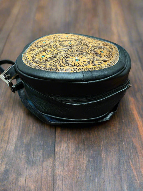 Canteen Bag - Green Leather & Hair on Hide - Cowhide and Conchos