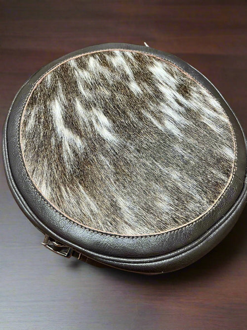Canteen Bag - Vintage Leather & Hair on Hide - Cowhide and Conchos