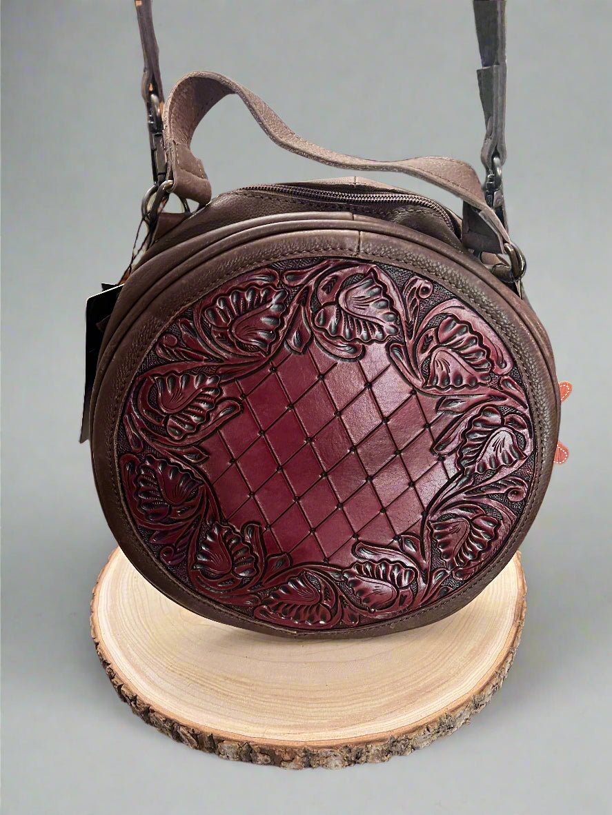 Canteen Genuine Western Leather Women's Crossbody Bag - Cowhide and Conchos