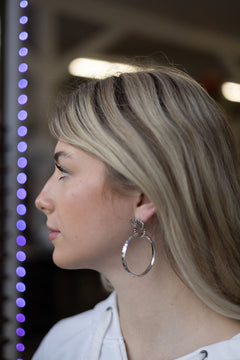 Card Theme Hoop Fashion Earrings - 2 inch drop - Cowhide and Conchos