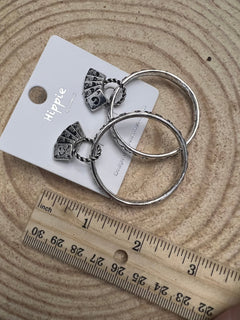 Card Theme Hoop Fashion Earrings - 2 inch drop - Cowhide and Conchos
