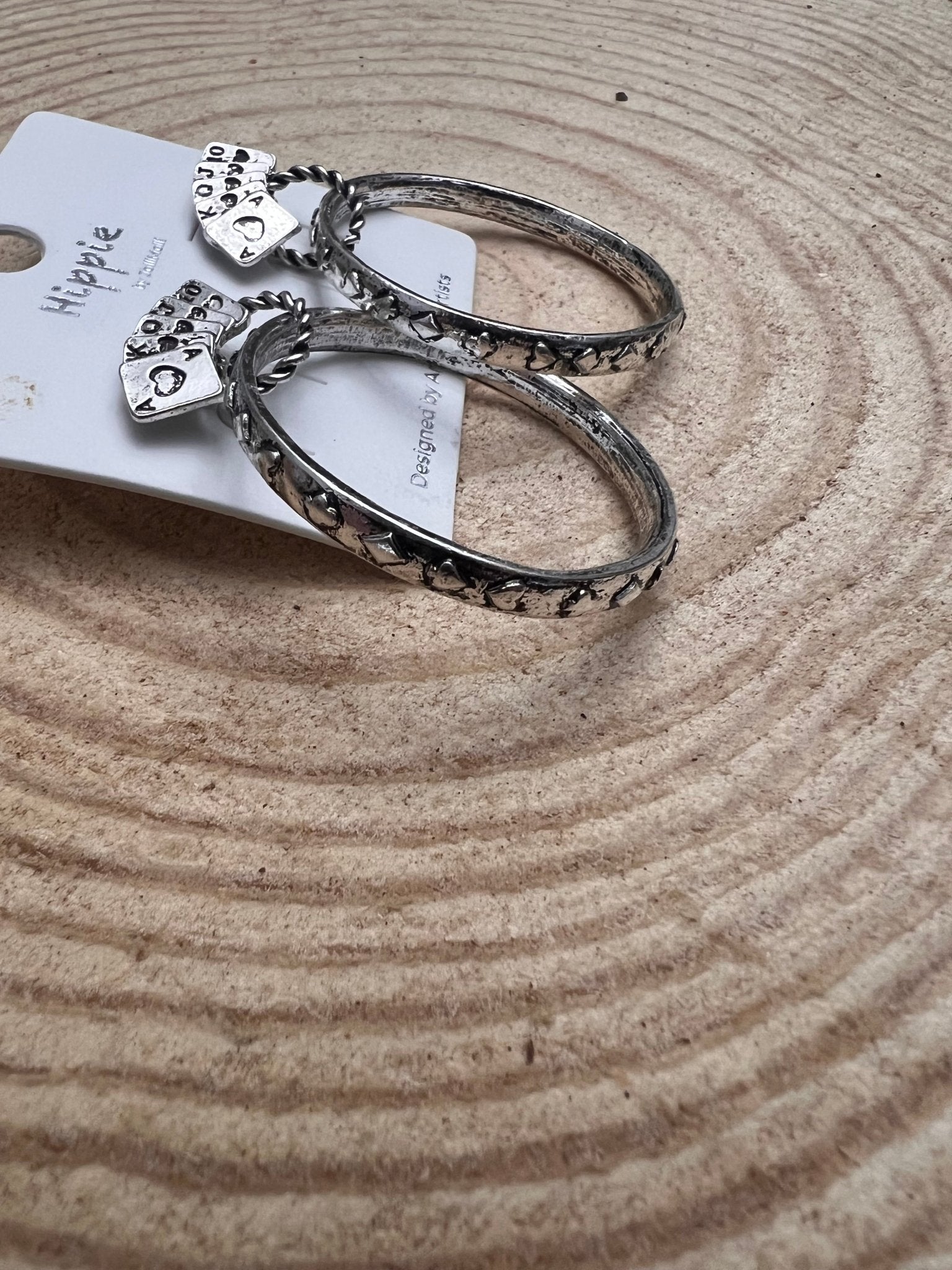 Card Theme Hoop Fashion Earrings - 2 inch drop - Cowhide and Conchos