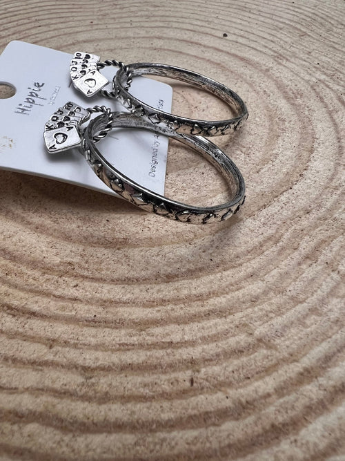 Card Theme Hoop Fashion Earrings - 2 inch drop - Cowhide and Conchos