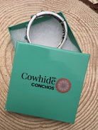 Card Theme Stretch Bracelet with Faux Turquoise - Cowhide and Conchos