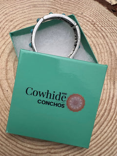 Card Theme Stretch Bracelet with Faux Turquoise - Cowhide and Conchos
