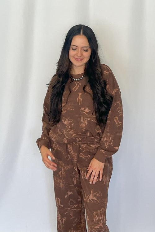 Cassidy Wild West Print Joggers - Cowhide and Conchos